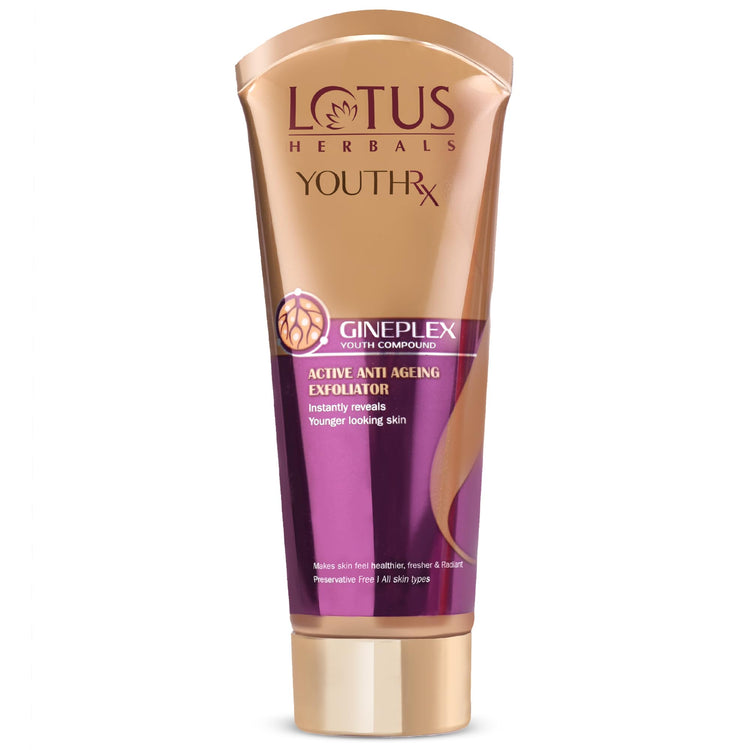 Lotus Herbals Face Exfoliator, Youth Rx Anti Aging Exfoliating Cream | Removes Dead Skin, Reduces Fine Lines, Wrinkles | Boosts Collagen, With Ginseng | Scrub For Women and Men | All Skin Types, 100g