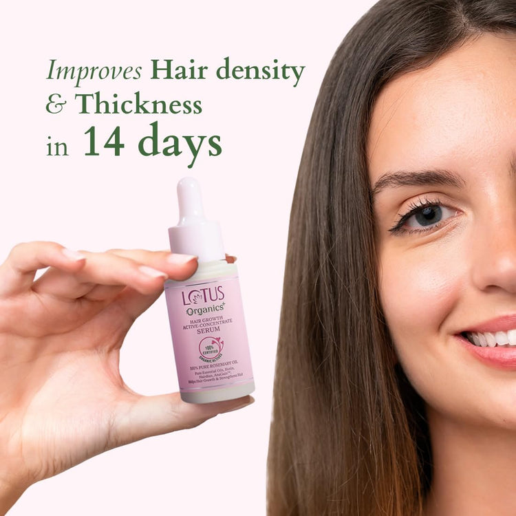 Lotus Organics+ Hair Growth Active Concentrate Serum | Made with 100% Organic Rosemary Oil, AnaGain & Hairdian | Boosts Hair Growth | Increases Thickness | Strengthens Hair Follicles | For All Hair Types | 28ml