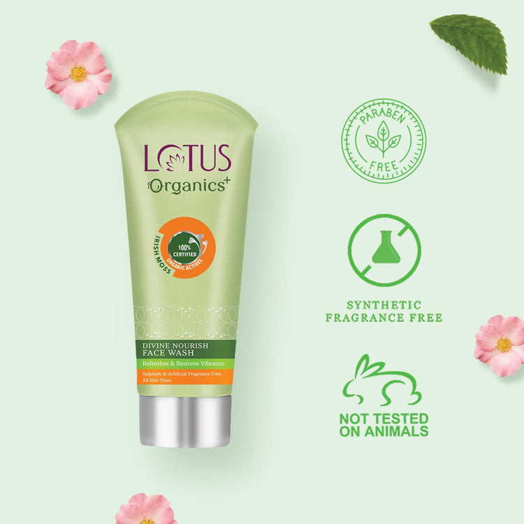 Lotus Organics+ Divine Nourish Face Wash | Sulphate Free | Gentle Cleaning | 100% Certified Organic Irish Moss | All Skin Types | 100 ml