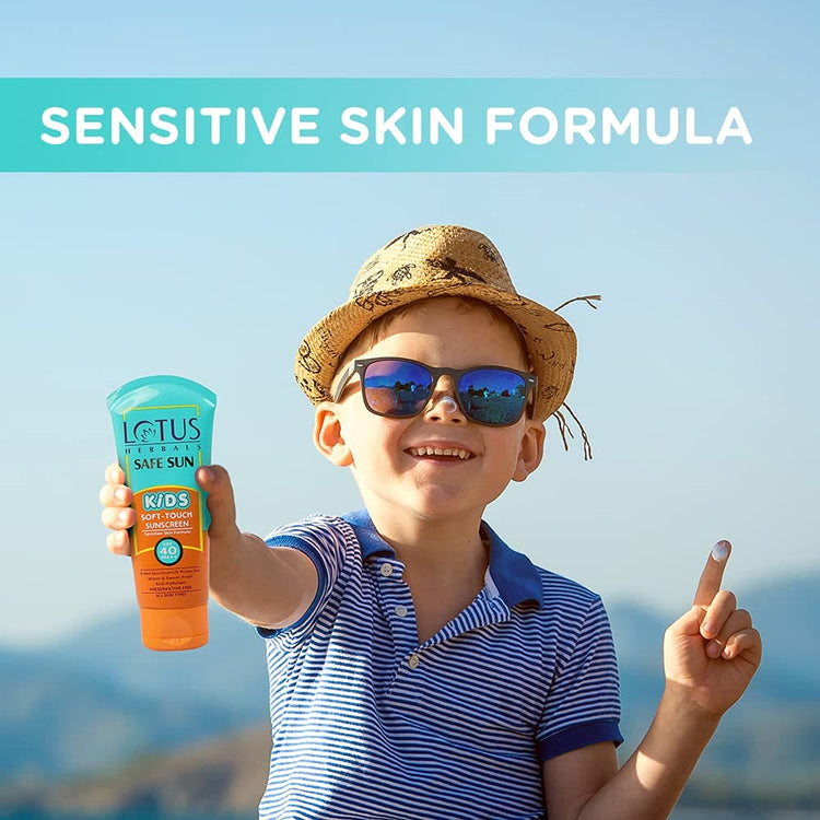 Lotus Herbals Safe Sun Kids Soft-Touch Sunscreen | SPF 40 | PA+++ | Waterproof & Sweatproof | Preservative Free | Anti Pollution | All Skin Types | 80g