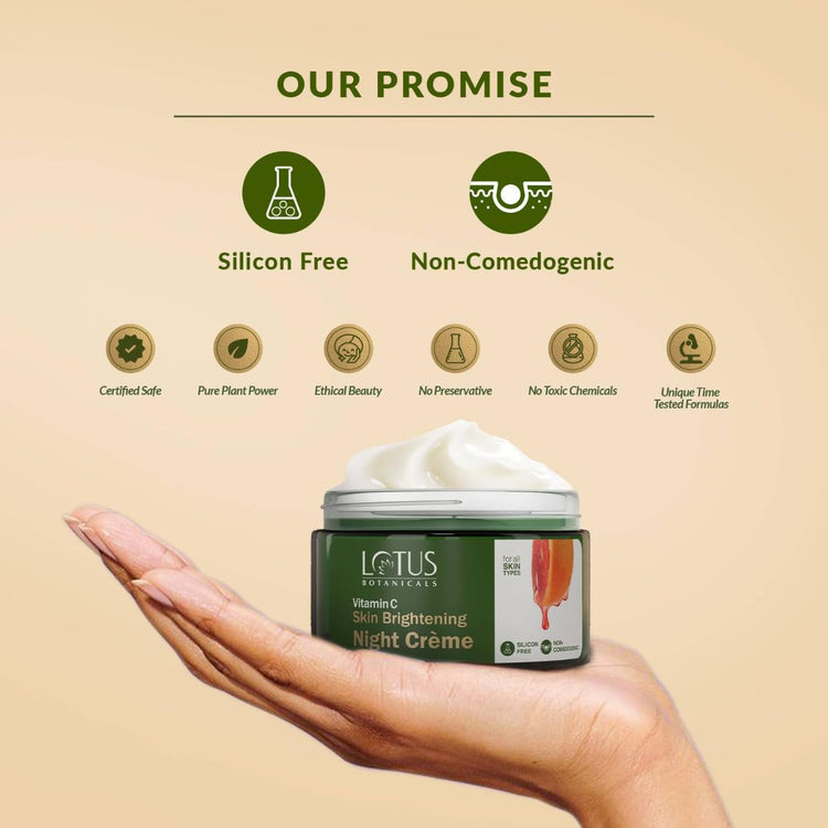 Lotus Botanicals Night Face Cream | Vitamin C | Silicon & Chemical Free | For Glowing Skin| All Skin Types | 45g