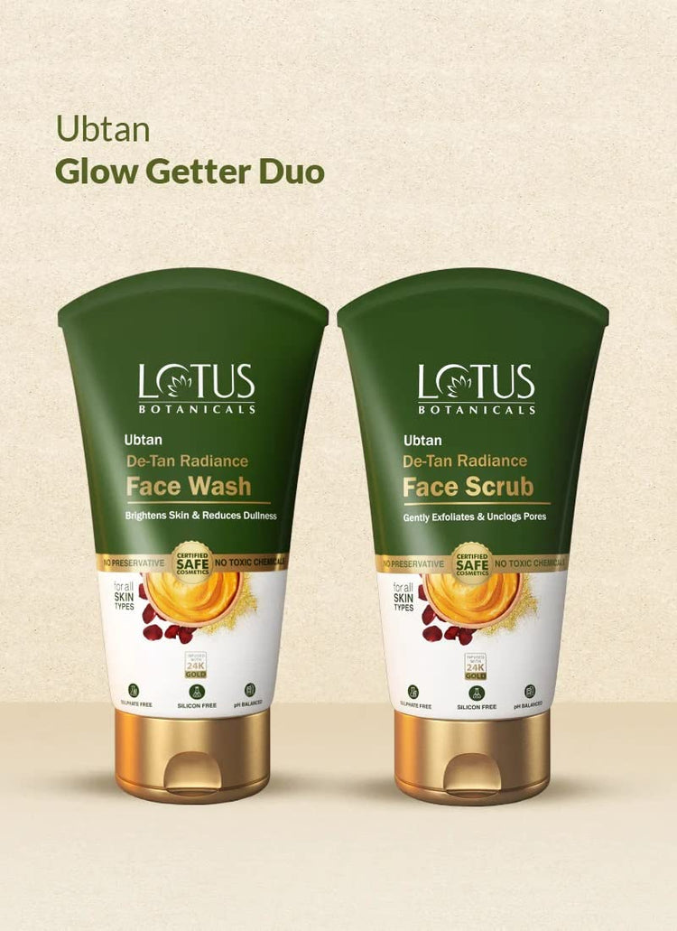 Lotus Botanicals Ubtan De-Tan Radiance Face Wash 100ml With Ubtan De-Tan Radiance Face Scrub 100ml ( pack of2)