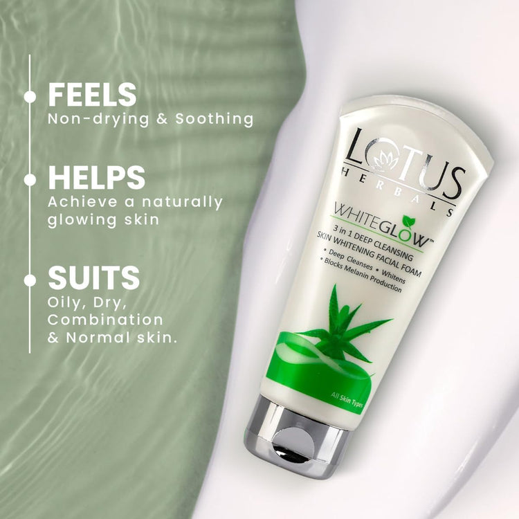 Lotus Herbals 3 in 1 Deep Cleansing Facial Foam | Face Wash for Women & Men | Blocks Melanin Production | Acne-Control & Oil-Control | Fades Dark Spots ||100G