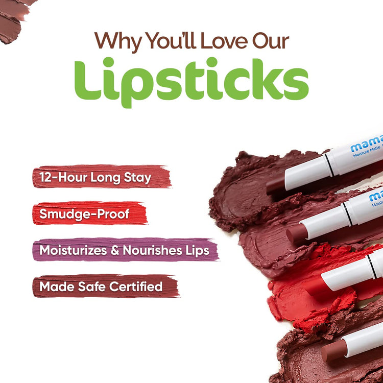 Mamaearth Moisture Matte Longstay Lipstick With Avocado Oil & Vitamin E For 12 Hour Long Stay - 11 Cherry Punch -2 G