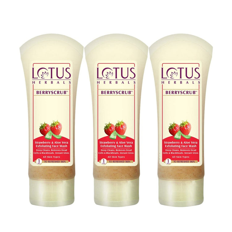 Lotus Herbals Berryscrub Strawberry & Aloe Vera Exfoliating Face Wash | Deep Cleaning | Blackhead Removal | For All Skin Types | 120g (Pack Of 3)