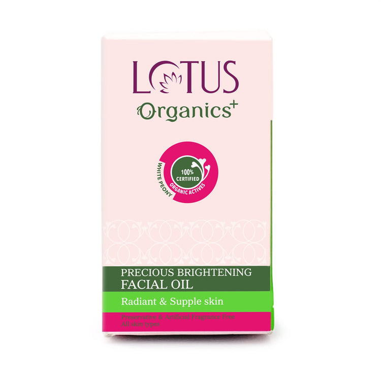 Lotus Organics+ Precious Brightening Face Oil | 100% Certified Organic White Peony | Reverses Sun-damage & Calms Irritated Skin | Sulphate & Paraben Free | All Skin Types | 15ml