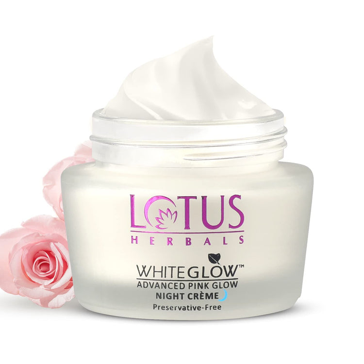 Lotus Herbals Whiteglow Advanced Pink Glow Night Cream | Intense Hydration | Preservative Free | For All Skin Types | 50g