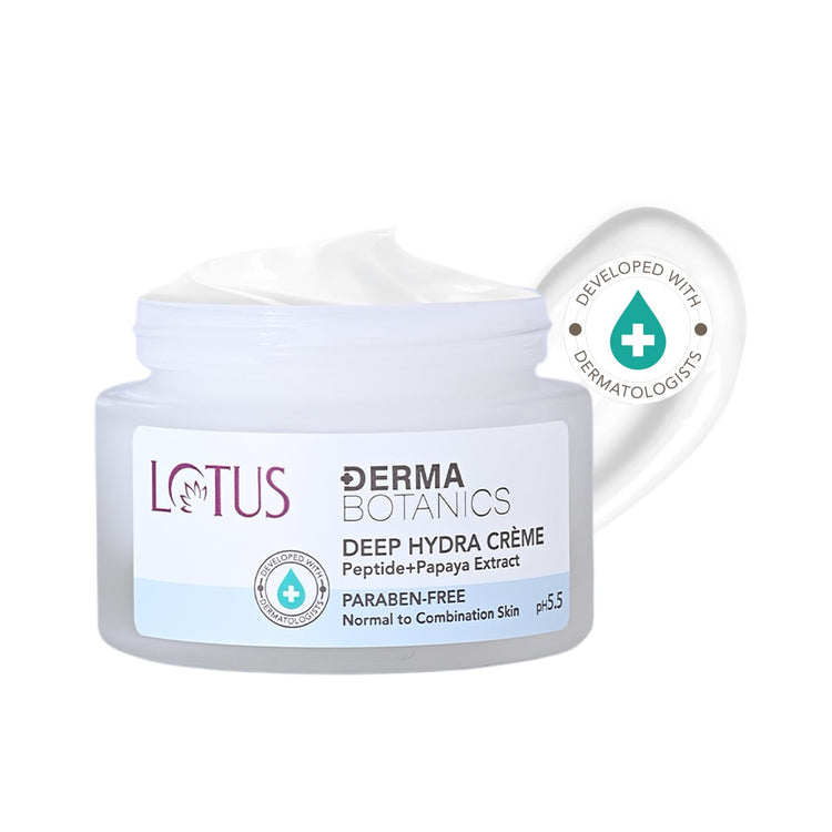 Lotus Herbals Dermabotanics Peptide + Papaya Extract Deep Hydra Cream | Boosts Collagen, Protects From Pre-Mature Ageing |Non-Irritating | Ph 5.5 | Normal To Combination Skin | 50G