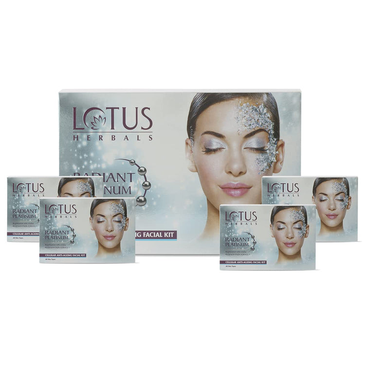 Lotus Herbals Radiant Platinum Cellular Anti-Ageing Facial Kit 4 in 1 Pack | 200g