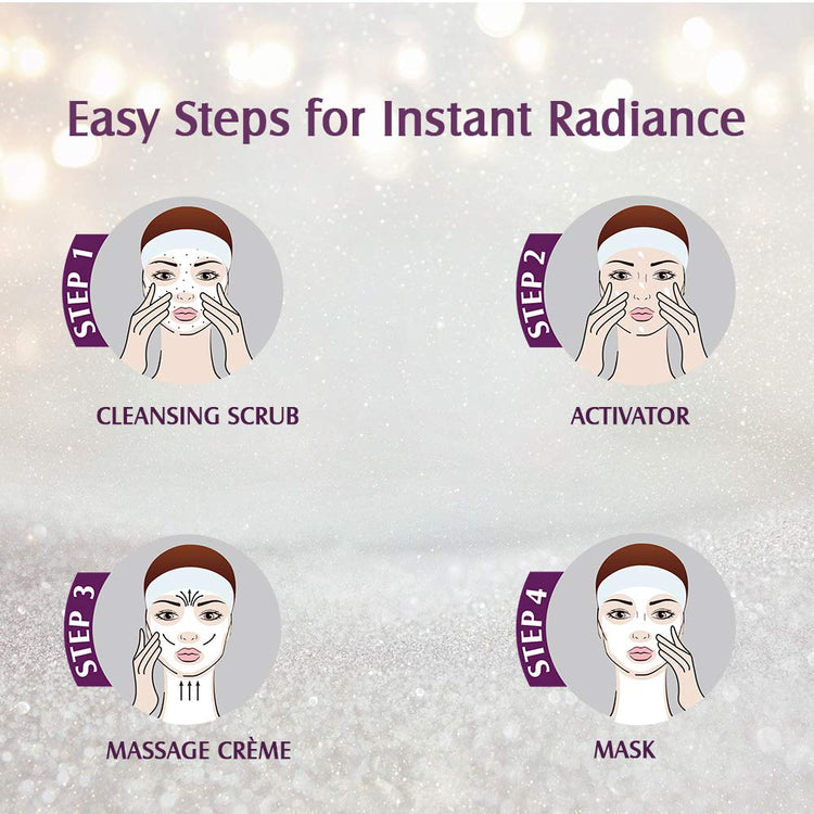 Lotus Herbals Radiant Diamond Cellular Radiance 4 In 1 Facial Kit | With Diamon Dust & Cinnamon | For All Skin Types | 4x37g