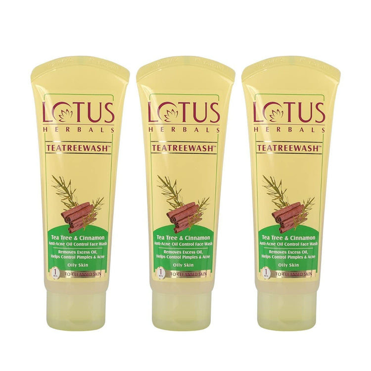 Lotus Herbals Teatreewash Face Wash | with Tea Tree Oil & Cinnamon | Anti Acne | Oil Control | For Oily Skin | 120ml (Pack Of 3)