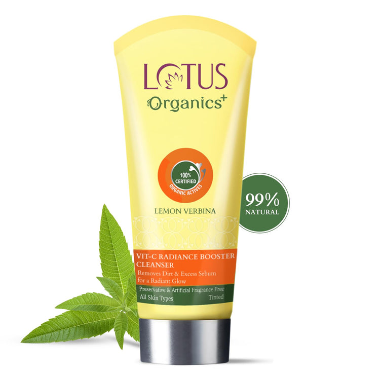 Lotus Organics+ Vitamin - C Radiance Booster Cleanser | 100% Certified Organic Lemon Verbena | Removes Dirt & Excess Sebum | All Skin Types | 100gm