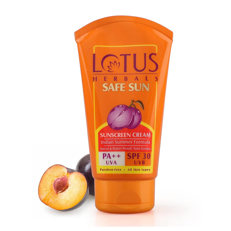 Lotus Herbals Safe Sun Sunscreen Cream , Black Plum Extract| Suitable For Indian Summer Formula | SPF 30 and PA++ | Non-Greasy | For Oily, Combination, Acne Prone & Normal Skin| Lightweight, Sweat & Water Resistant | For Women & Men | 50g