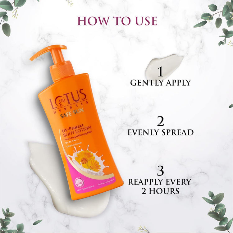 Lotus Herbals Safe Sun UV Protect Body Lotion | SPF 25 | PA+++ | Calendula | Normal to Dry skin | 250ml