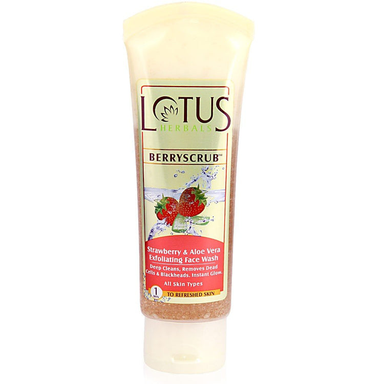 Lotus Herbals Berryscrub Strawberry & Aloe Vera Exfoliating Face Wash | Deep Cleaning | Blackhead Removal | For All Skin Types | 120g