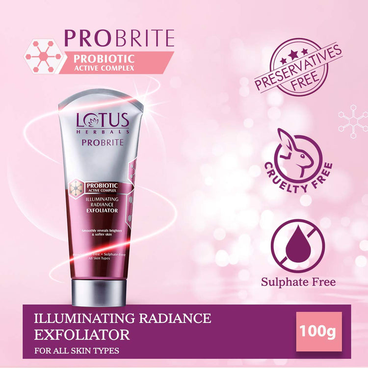 Lotus Herbals Probrite Illuminating Radiance Exfoliator | Softens Skin | Preservative Free | Sulphate Free | For All Skin Types | 100g