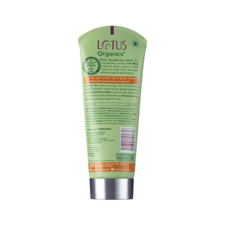 Lotus Organics+ Divine Nourish Face Wash | Sulphate Free | Gentle Cleaning | 100% Certified Organic Irish Moss | All Skin Types | 100 ml