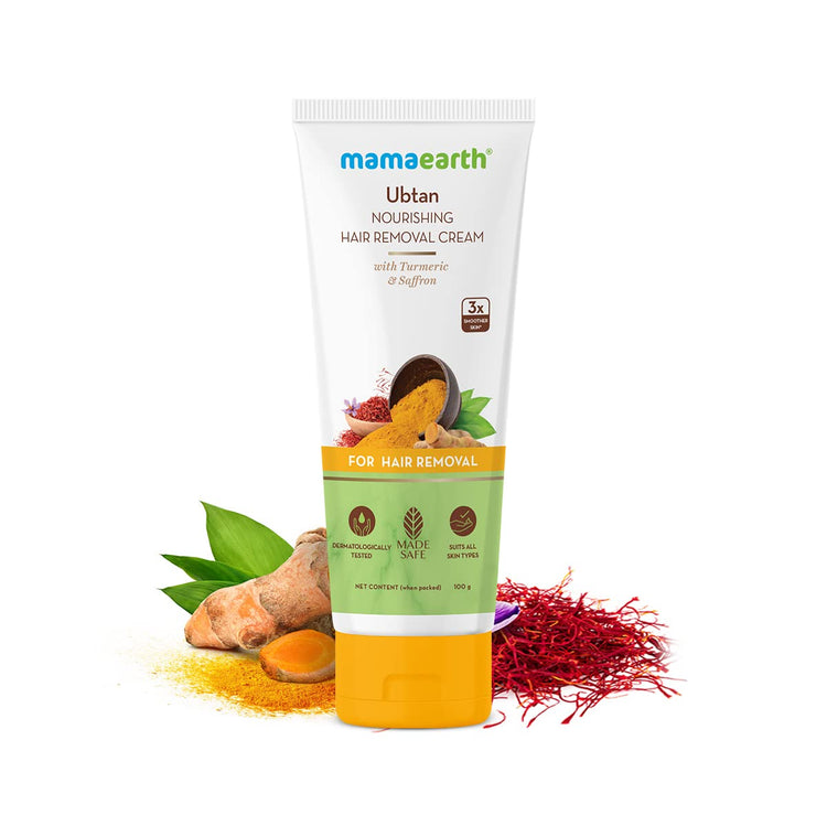 Mamaearth Ubtan Nourishing Hair Removal Cream With Turmeric & Saffron for Hair Removal- 100g For All Skin Types|For Men & Women, No Harmful Chemicals |Ideal for Underarms, Legs|Dermatologically Tested