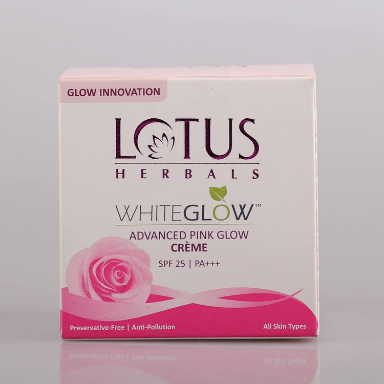 Lotus Herbals Whiteglow Advanced Pink Glow Brightening Cream | SPF 25 | PA+++ | For Dark Spots | Anti-Pollution | For All Skin Types | Preservative Free | 50g