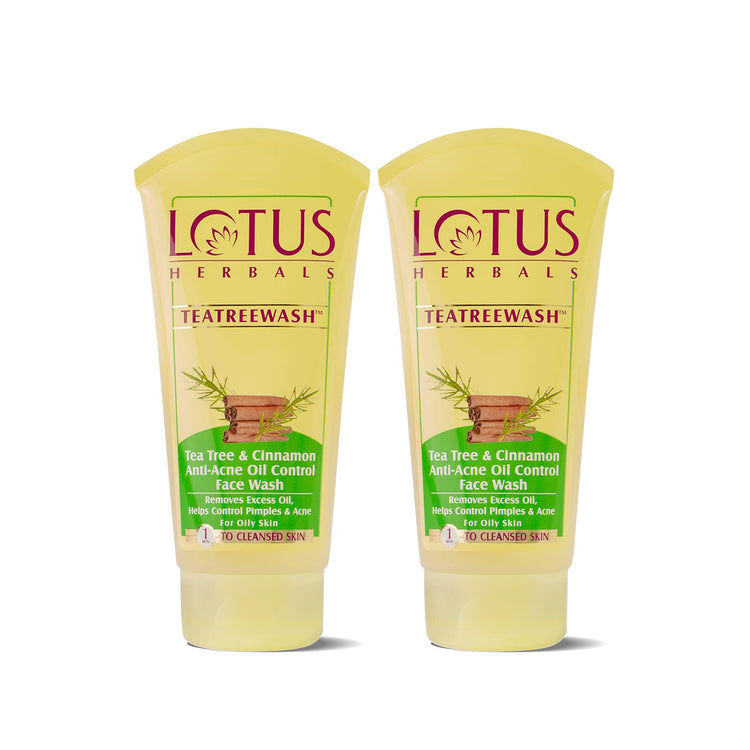 Lotus Herbals Teatreewash Face Wash | with Tea Tree Oil & Cinnamon | Anti Acne | Oil Control | For Oily Skin | 120ml (Pack of 2)
