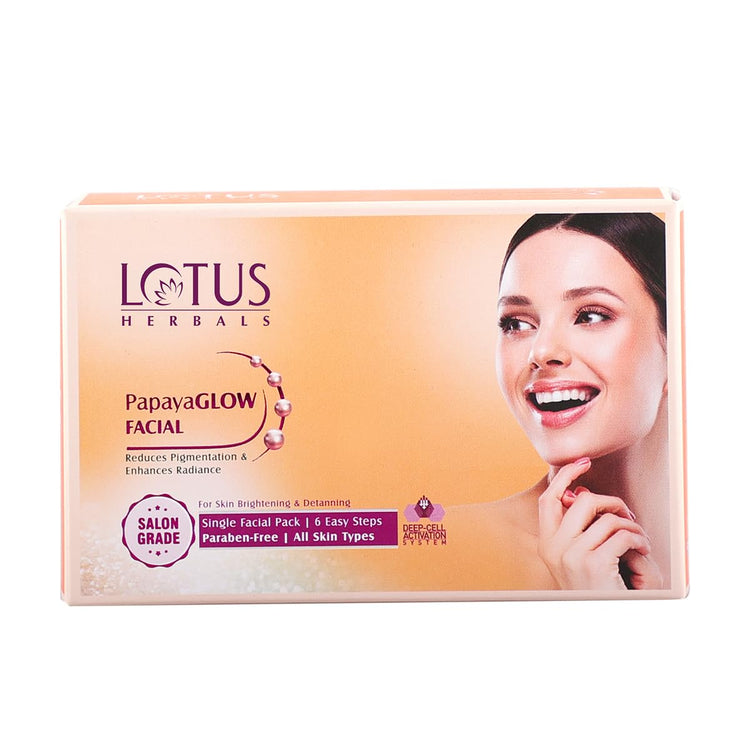 Lotus Herbals PapayaGlow 6 easy steps 4 in 1 Facial kit | Reduces pigmentation | Instant Glow | All skin types | 268g