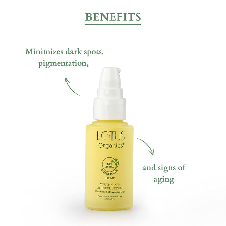 Lotus Organics+ Youth Glow Face Blissful Serum | Moisturising & Nourishing | For All Skin Types | 30ml, Yellow
