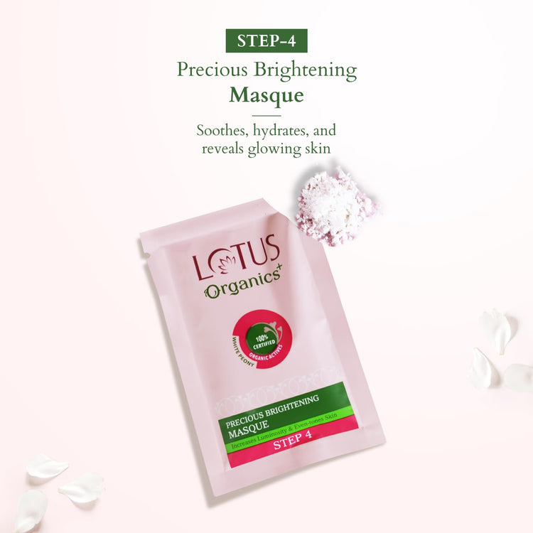 Lotus Organics+ Precious Brightening Facial Kit | With 4 Steps to Bright and Glowing Skin | Made With Organic Ingredients | Facial Kit for Men & Women | Suitable for All Skin Types