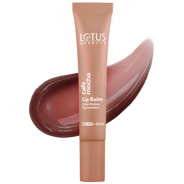 Lotus Herbals Café Mocha Lip Balm with SPF 15 for Dry and Chapped Lips, Moisturises, Softens, and Repairs Skin, Glossy Finish, With Vitamin E, Brown Tint, (Brown,10g)