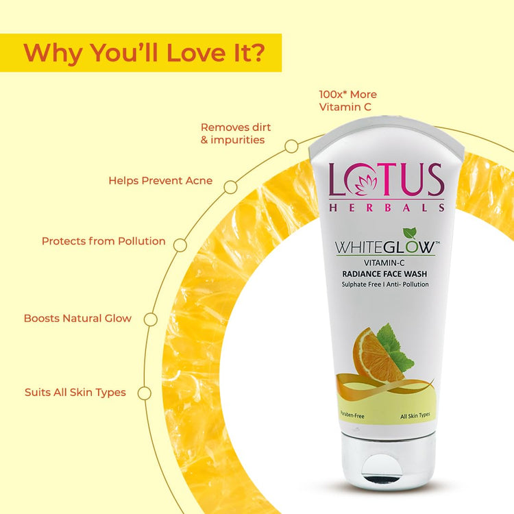 Lotus Herbals WhiteGlow Vitamin C and Gold Radiance Face Wash(100g) and Face Serum(30ml) | 130g