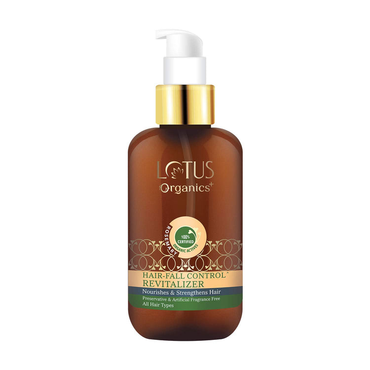Lotus Organics+ Hair Fall Control Revitalizer | 100% Certified Organic Rosemary & Red Onion | Reduces Split Ends & Frizz | Strengthens & Adds Shine | Sulphate & Paraben Free | All Hair Types | 100ml