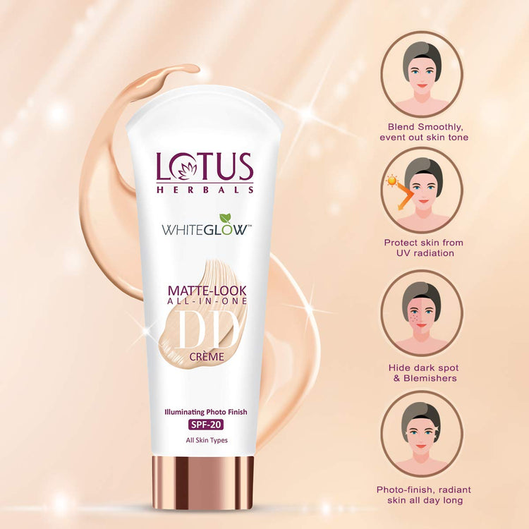 Lotus Herbals Whiteglow Matte Look All In One DD Cream - Natural Beige | SPF 20 | All Skin Types | 30g