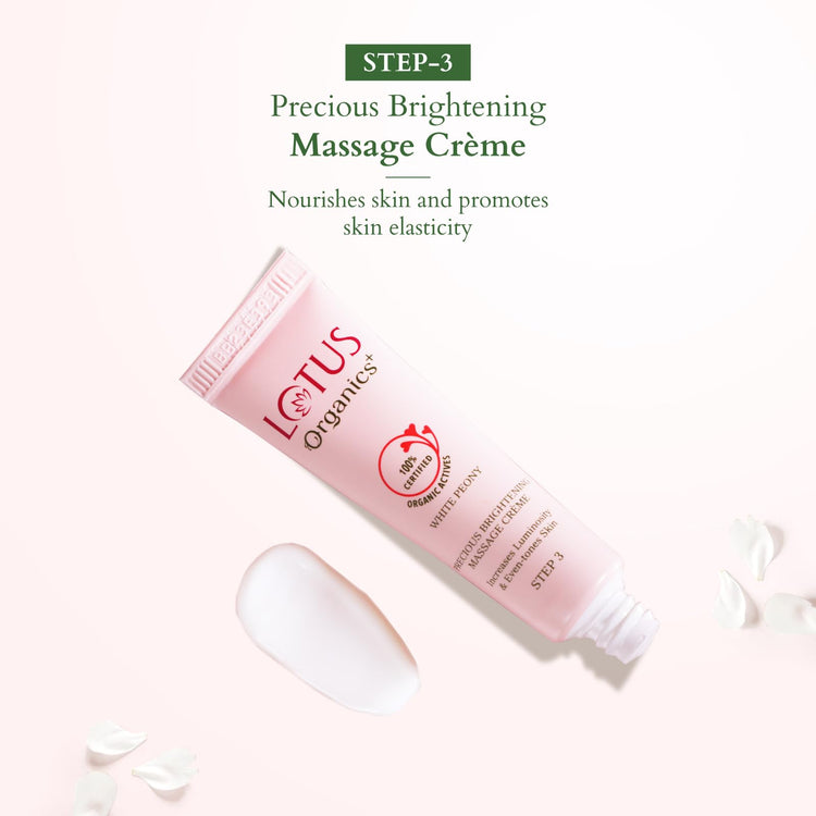 Lotus Organics+ Precious Brightening Facial Kit | With 4 Steps to Bright and Glowing Skin | Made With Organic Ingredients | Facial Kit for Men & Women | Suitable for All Skin Types