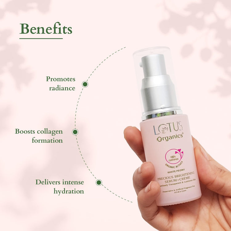 Lotus Organics+ Precious Brightening Serum + Cream | 100% Organic White Peony | Sulphate & Paraben Free | All Skin Types | 30g