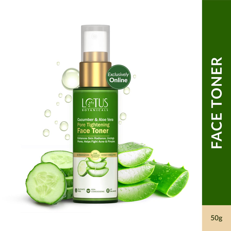 Lotus Botanicals Cucumber & Aloe Vera Face Pore Tightening Toner 50ml | Enhance Skin Radiance Uncloge Pores Helps Fight Acne & Pimples