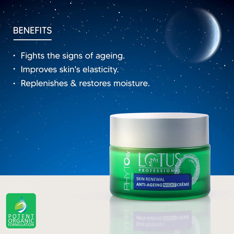Lotus Professional PhytoRx Skin Renewal Anti Ageing Night Face Cream| Anti-Wrinkle Collagen Boost Night Cream| For Oily, Dry and Combination Skin| | For Women and Men| 50g