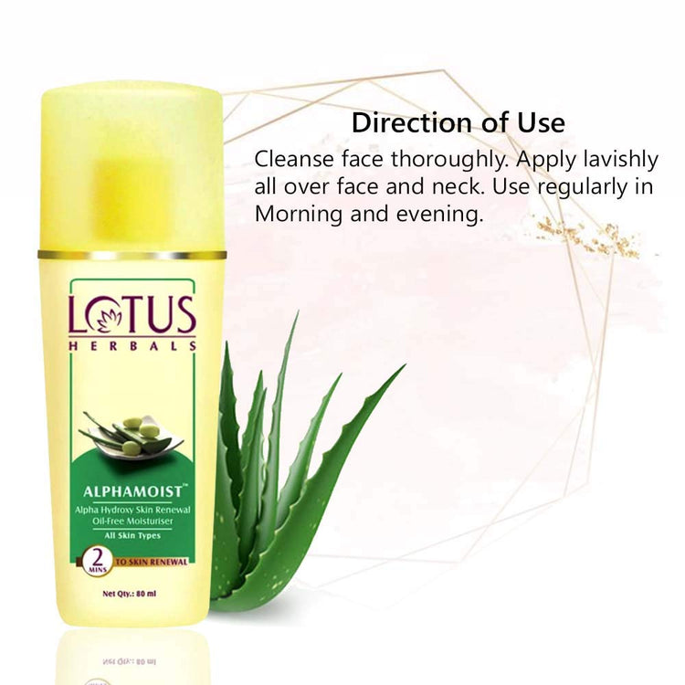 Lotus Herbals Alphamoist Alpha Hydroxy Skin Renewal Oil-free Moisturiser | For All Skin Types | 170ml