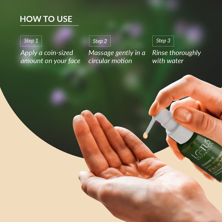Lotus Botanicals Vitamin C Skin Brightening Face Wash | 100x Vitamin C | Brightens & Deep Cleanses Skin | Removes Dirt and Impurities | Refreshes Skin | Fades Dark Spots | No Toxic Chemicals | All Skin Types | 180ml
