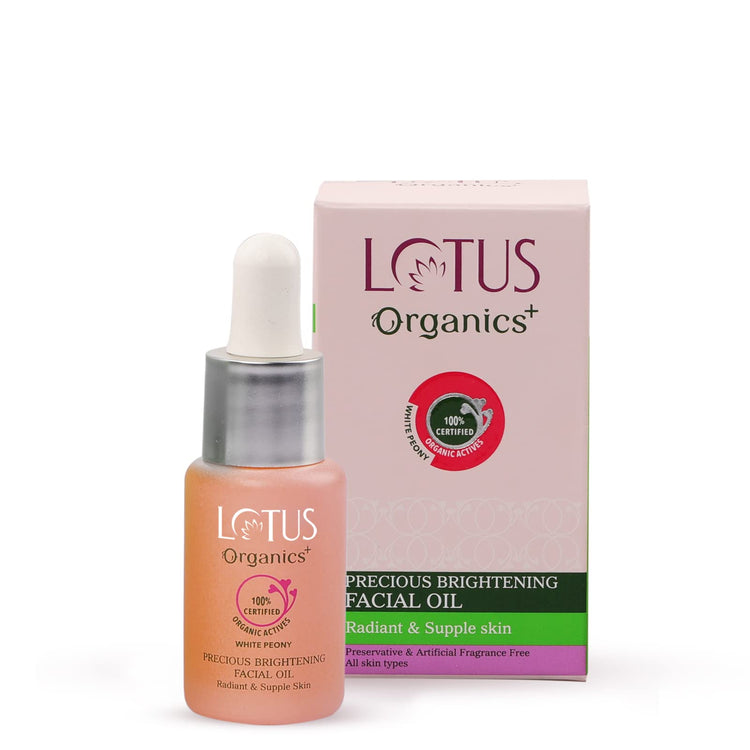 Lotus Organics+ Precious Brightening Face Oil | 100% Certified Organic White Peony | Reverses Sun-damage & Calms Irritated Skin | Sulphate & Paraben Free | All Skin Types | 15ml