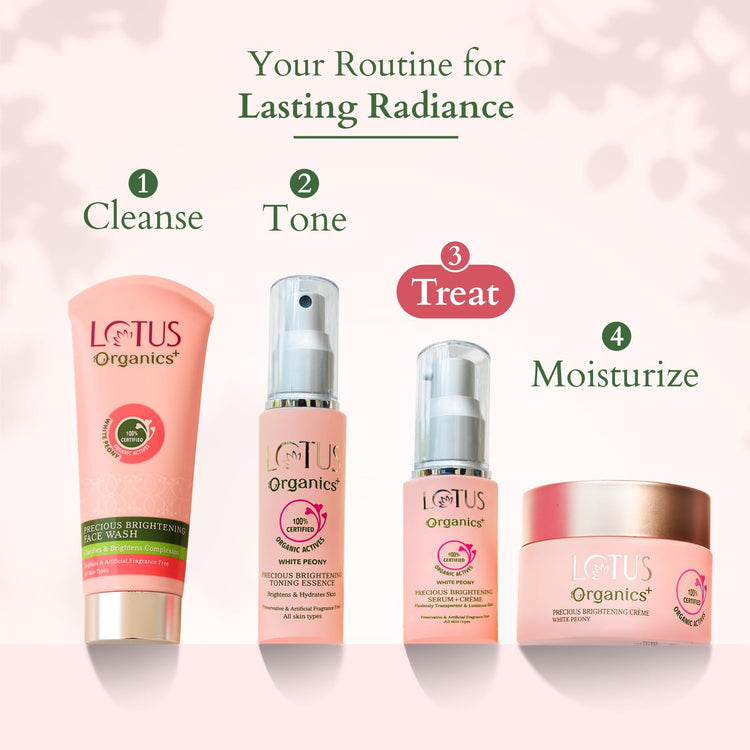 Lotus Organics+ Precious Brightening Serum + Cream | 100% Organic White Peony | Sulphate & Paraben Free | All Skin Types | 30g