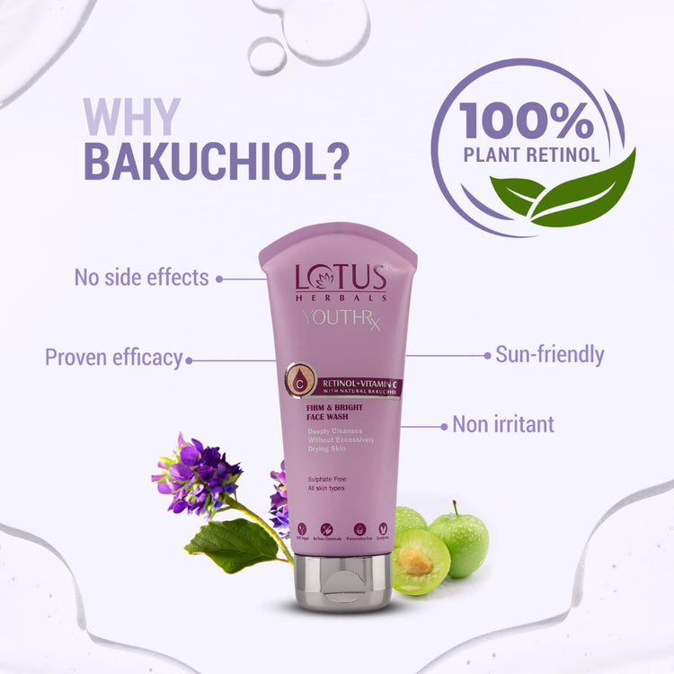 Lotus Herbals YouthRx Firm & Bright Face Wash | Bakuchiol Retinol & Vitamin C | Anti Ageing & Brightening | 100ml