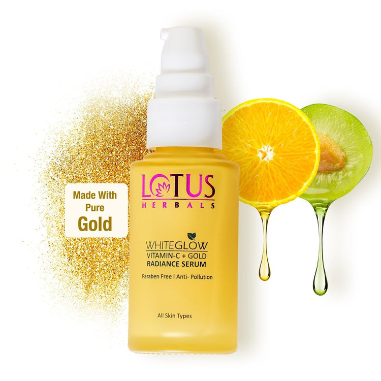 Lotus Herbals WhiteGlow Vitamin C and Gold Radiance Face Serum | For Dull & Dry Skin | Brightening & Hydrating | 30ml(Pack of 2)