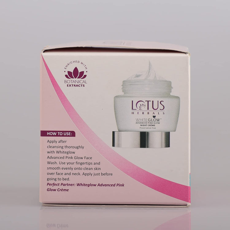 Lotus Herbals Whiteglow Advanced Pink Glow Night Cream | Intense Hydration | Preservative Free | For All Skin Types | 50g
