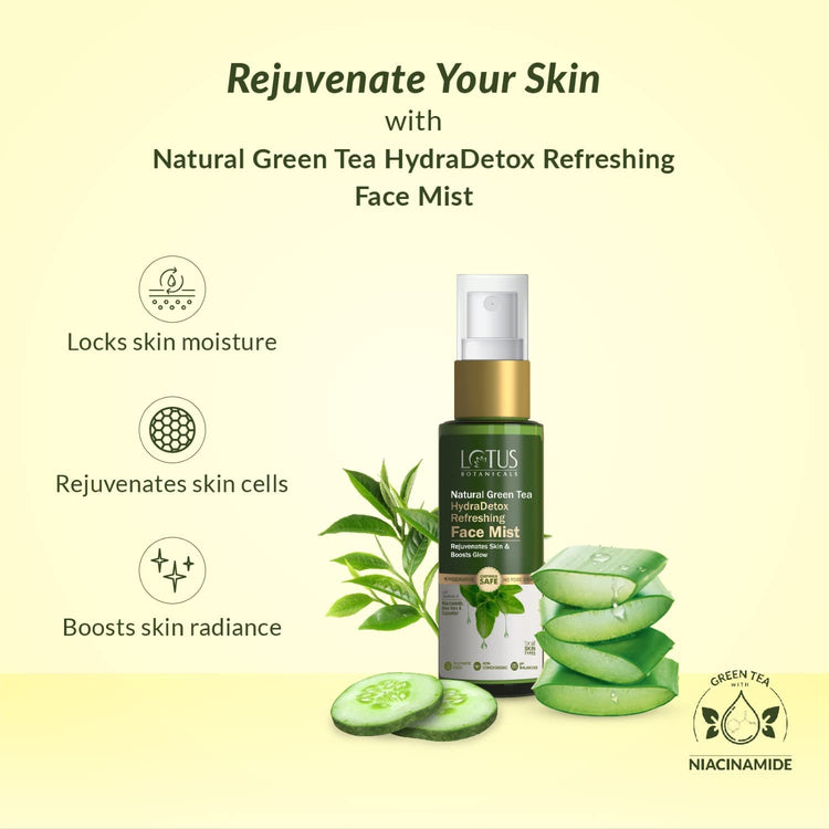 Lotus Botanicals Natural Green Tea HydraDetox Refreshing Face Mist | Rejuvenates & Refreshes Skin | Boosts Glow | Tightens Pores | Reduces Skin Inflammation | Prevents Acne and Pimples | Preservative Free | For All Skin Types | 30g