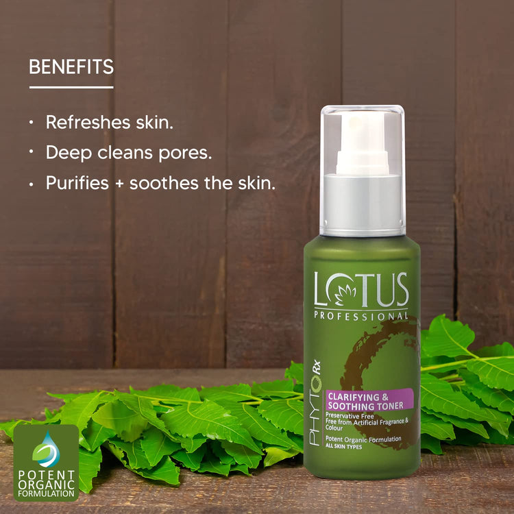 Lotus Professional PhytoRx Clarifying & Soothing Daily Toner |Neem & Vitamin C Oil Control & Anti Acne Toner | Pore Tightening & Skin Brightening | Hydrating & Alcohol-Free | For Women and Men| 100ml