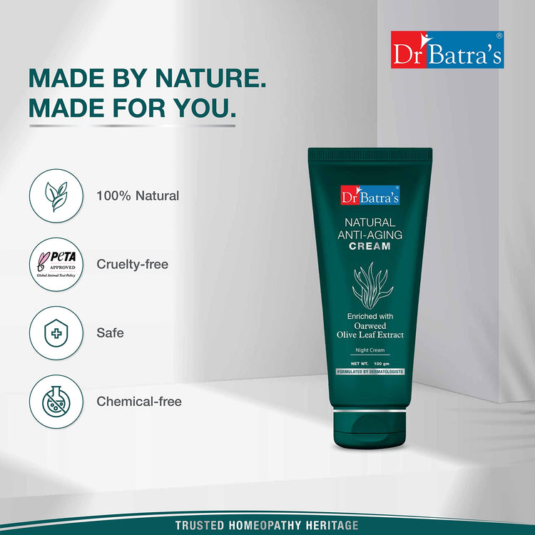 Dr Batra's Natural Anti Ageing Cream For Men & Women, Enriched with Oarweed, Stem Cell Protection, Erases Wrinkles, Suitable for all adults (100g)