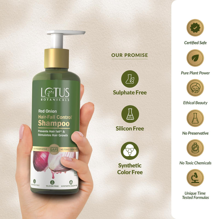 Lotus Botanicals Red Onion Hair-Fall Control Shampoo | Powerhouse of Red Onion Extracts | Prevents & Controls Hair Fall | Anti Hair Fall Shampoo | pH Balanced | No Silicon, No Toxic Chemicals | 300ml