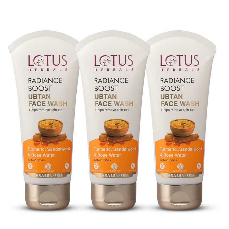 Lotus Herbals Radiance Boost Ubtan Face Wash| Turmeric, Sandalwood and Rose Water |Glowing Skin |Reducing Dark Spots |Paraben free |Mineral Oil Free|100gm (Pack of 3)