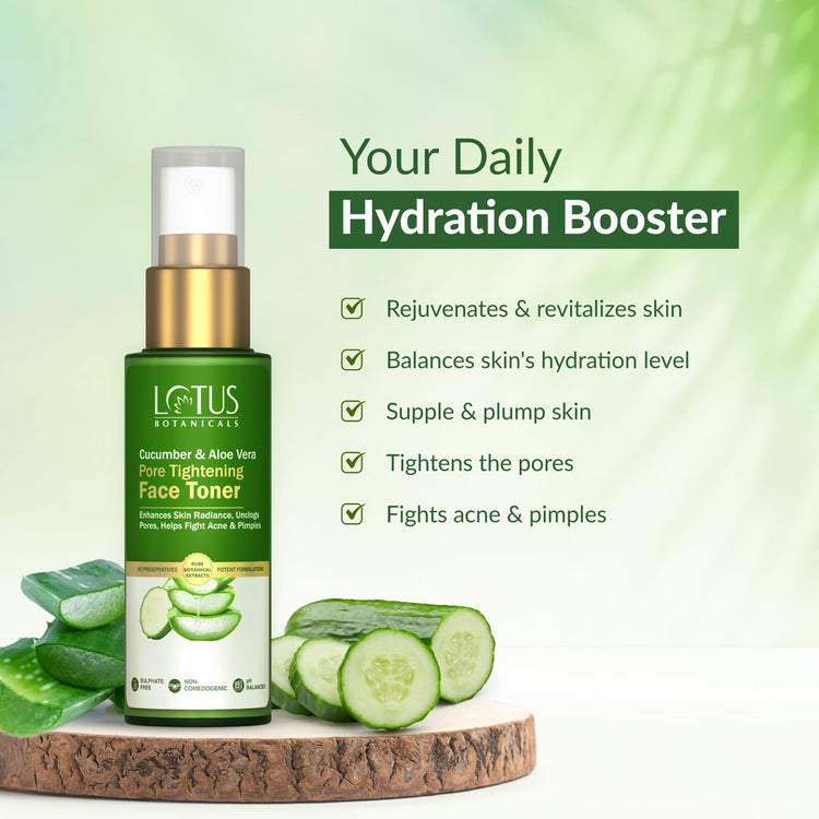 Lotus Botanicals Cucumber & Aloe Vera Face Pore Tightening Toner 50ml | Enhance Skin Radiance Uncloge Pores Helps Fight Acne & Pimples