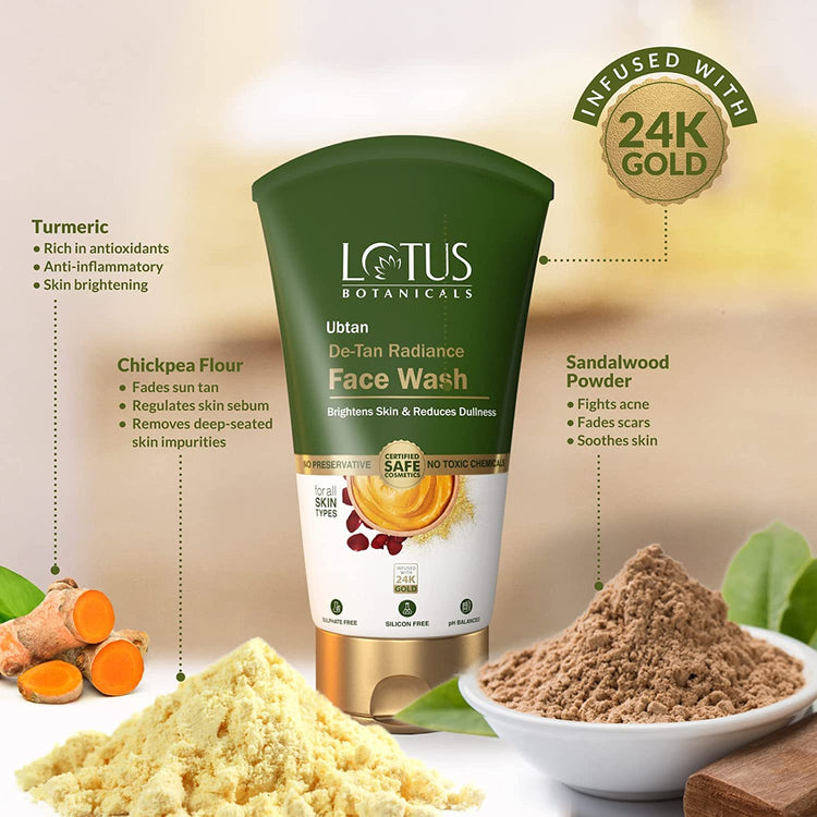 Lotus Botanicals Ubtan De-Tan Radiance Face Wash 100ml With Ubtan De-Tan Radiance Face Scrub 100ml ( pack of2)