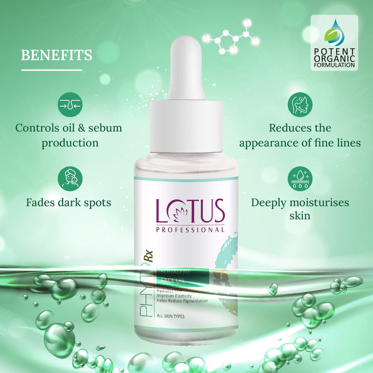 Lotus Professional PhytoRx Squalene Face Oil | Hydrates Skin | Improves Skin Elasticity | Reduces Pigmentation | For All Skin Types | 28ml